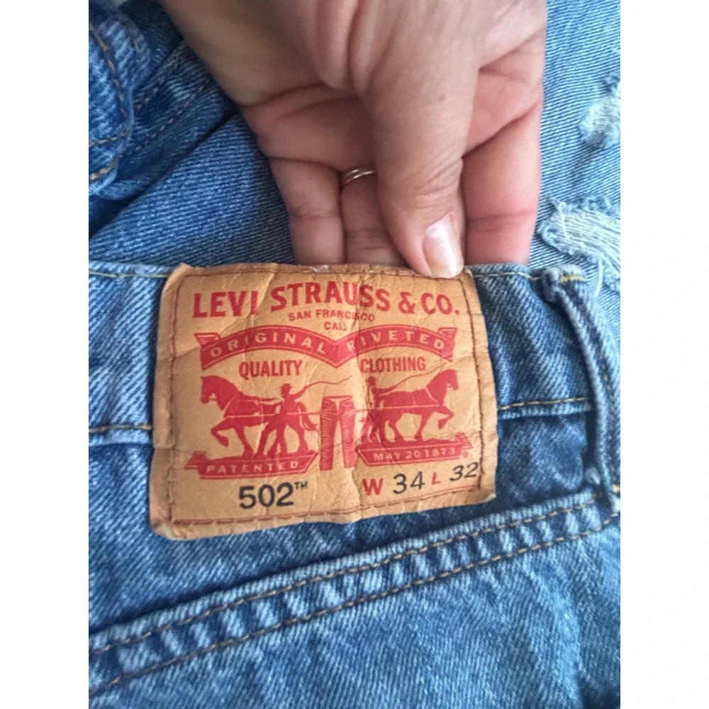 Levi Strauss & Co 502‎ Regular Taper Jeans Mens W34 L32 Blue Distressed Denim